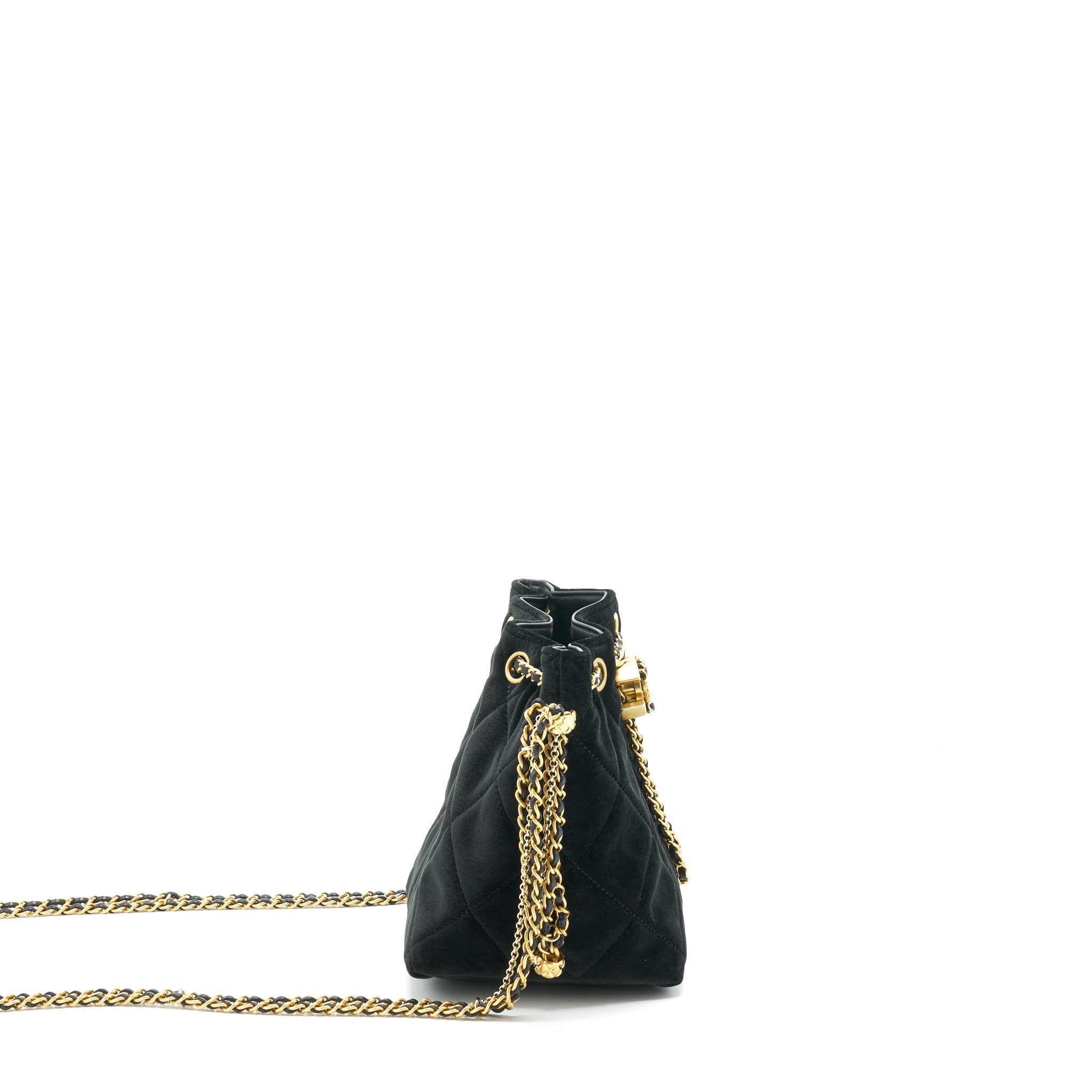 CHANEL BUCKET BAG VELVET BLACK GHW