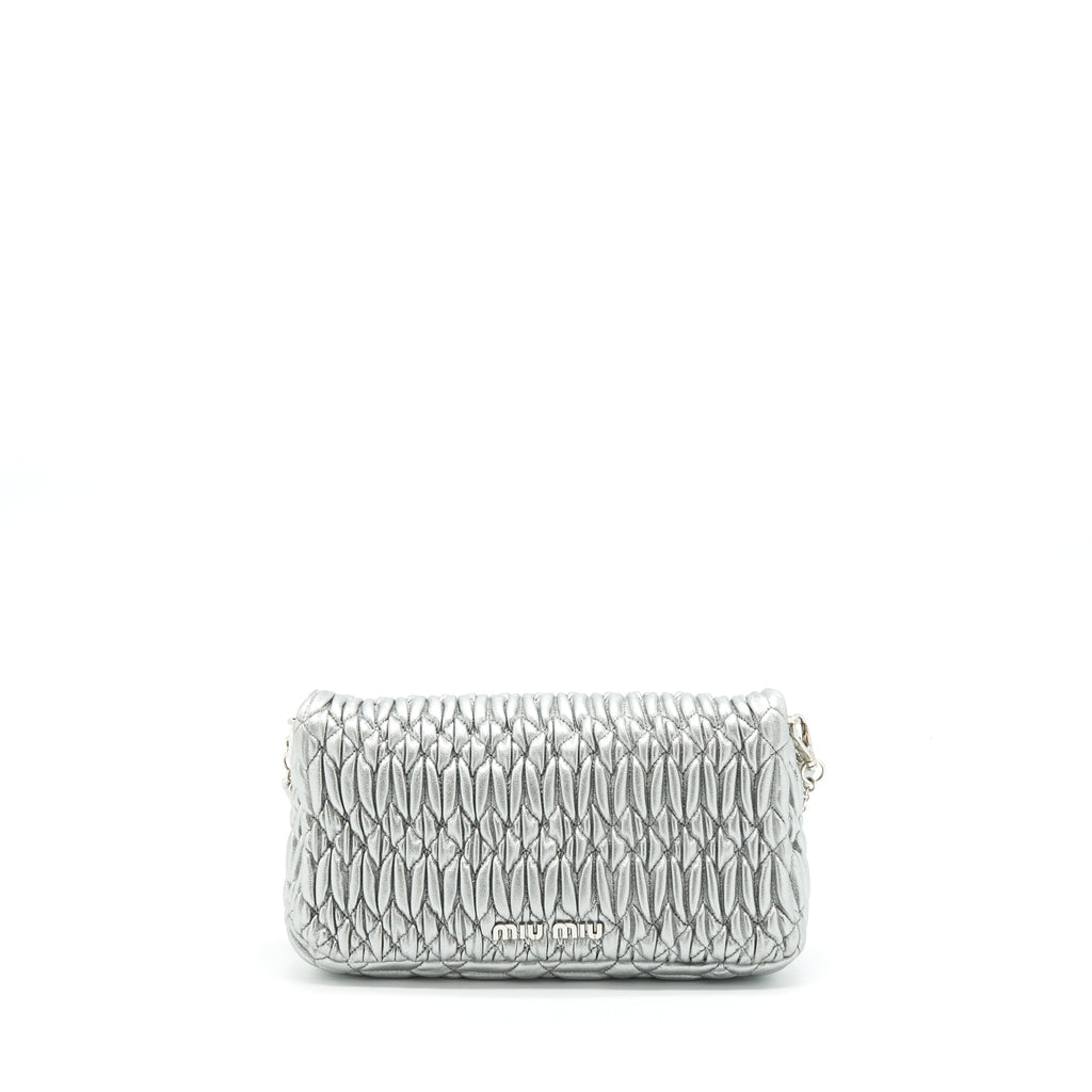 MIU MIU ICONIC CRYSTAL CLOQUE NAPPA SILVER SHW