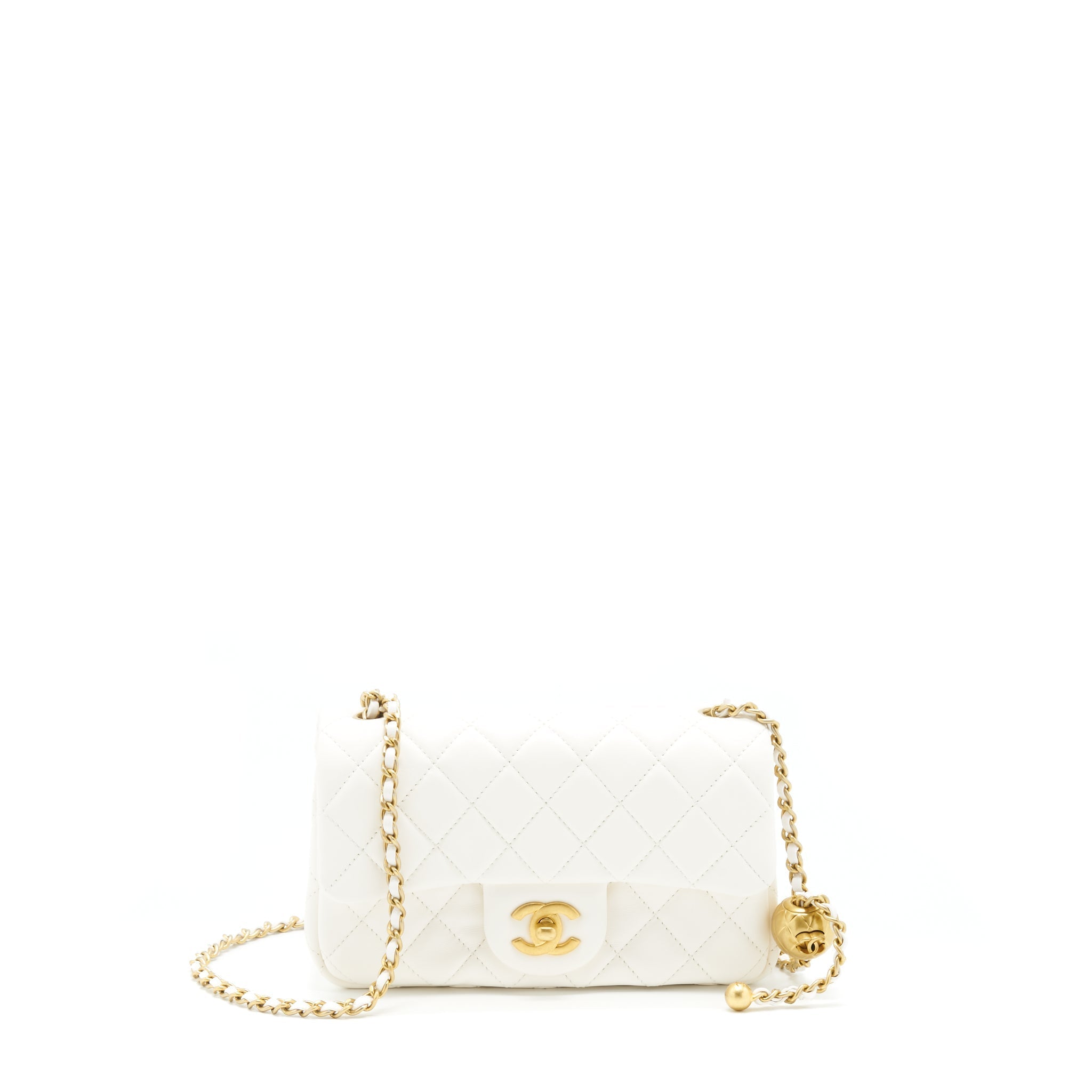 CHANEL PEARL CRUSH MINI RECTANGULAR FLAP BAG LAMBSKIN WHITE GHW (MICROCHIP)