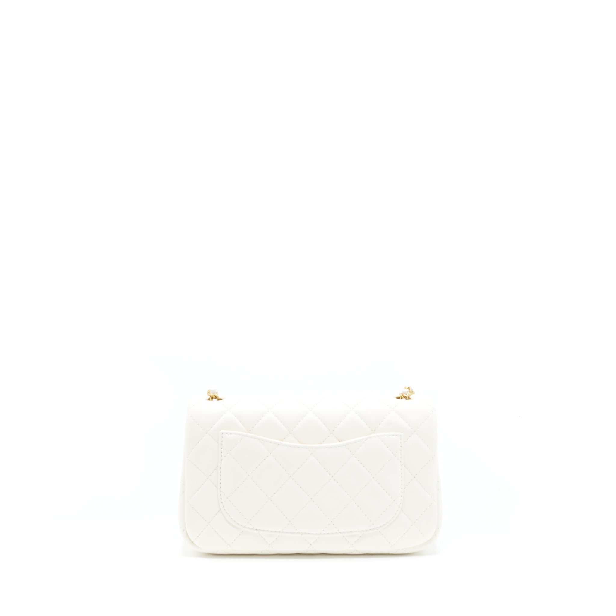 CHANEL PEARL CRUSH MINI RECTANGULAR FLAP BAG LAMBSKIN WHITE GHW (MICROCHIP)