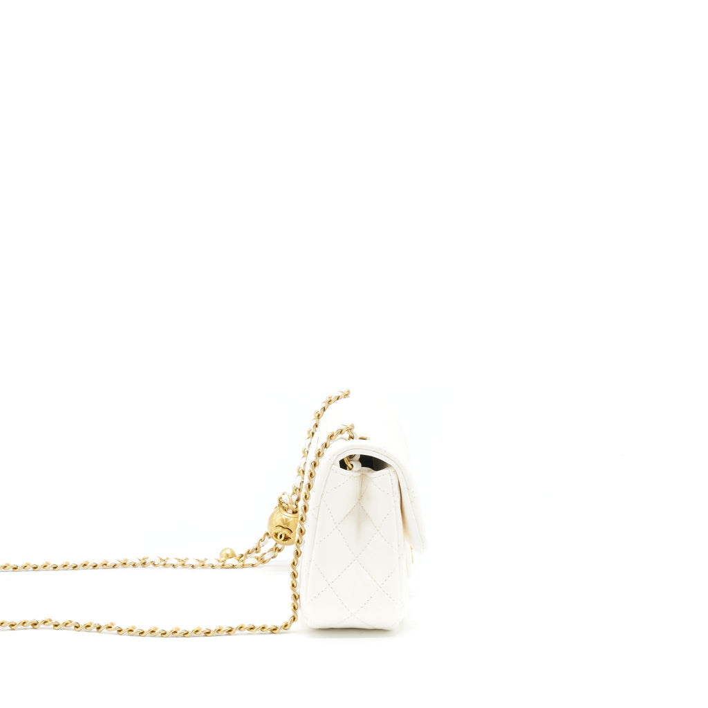 CHANEL PEARL CRUSH MINI RECTANGULAR FLAP BAG LAMBSKIN WHITE GHW (MICROCHIP)