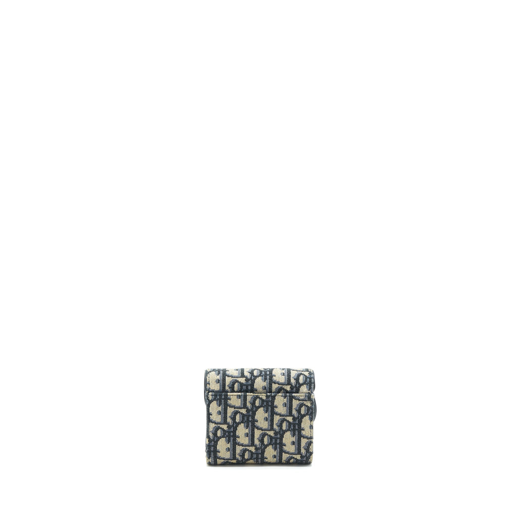 DIOR SADDLE SMALL WALLET BLUE OBLIQUE CANVAS GHW