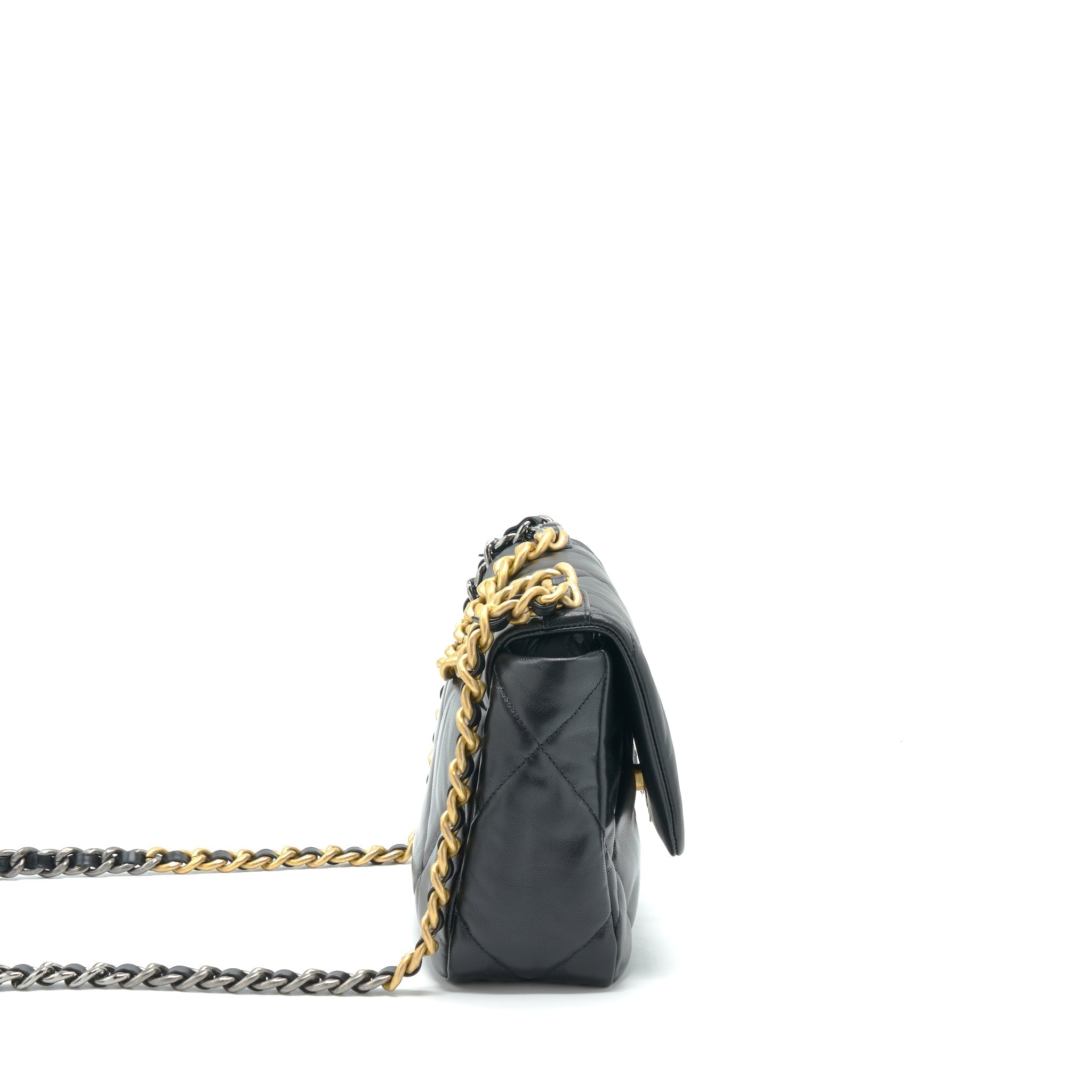 CHANEL SMALL 19 BAG GOATSKIN BLACK WITH GOLD/SLIVER HARDWARE