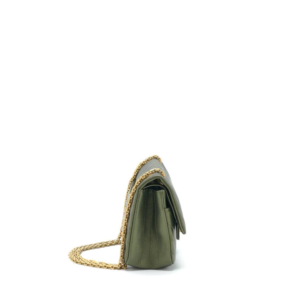 CHANEL SMALL 2.55 REISSUE FLAP BAG CALFSKIN DARK GREEN BRUSHED GOLD HARDWARE