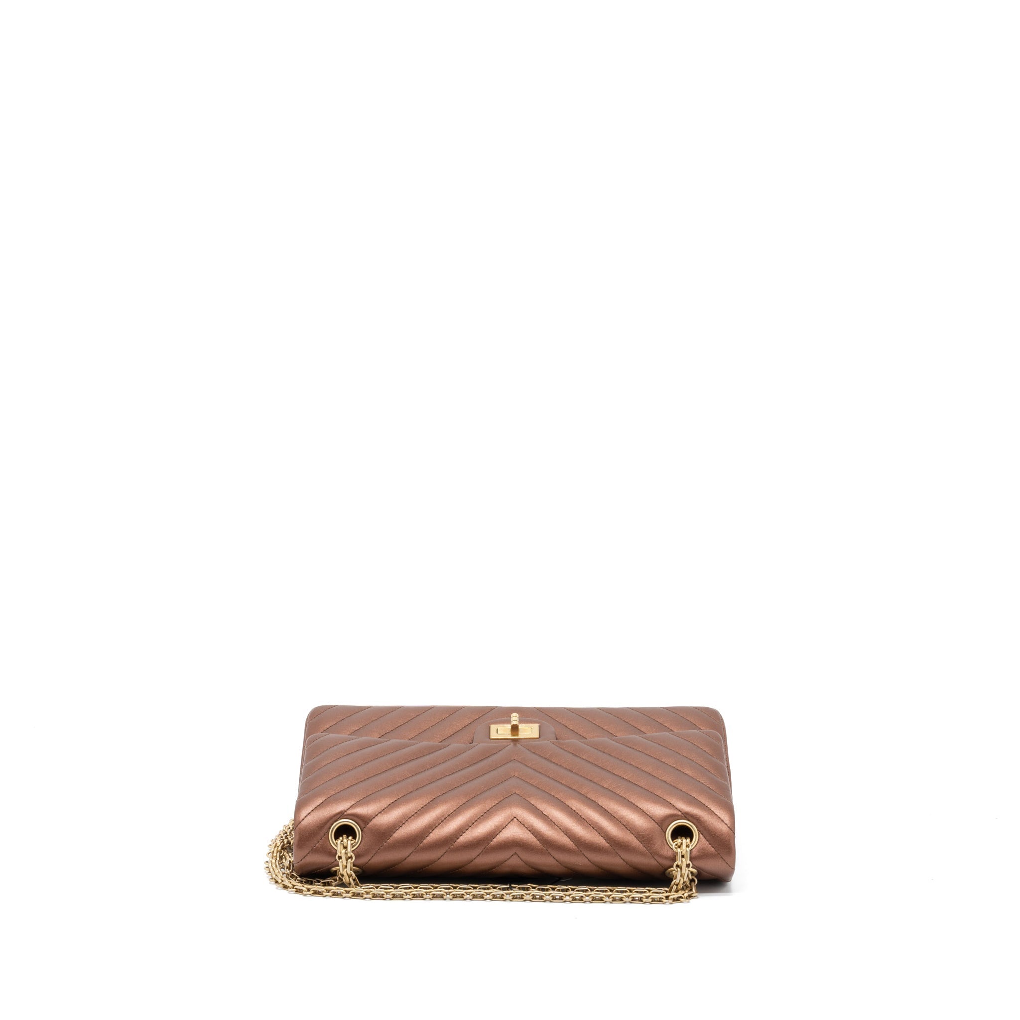 CHANEL 2.55 226 REISSUE FLAP BAG CHEVRON AGED CALFSKIN BRONZE BRUSHED GHW