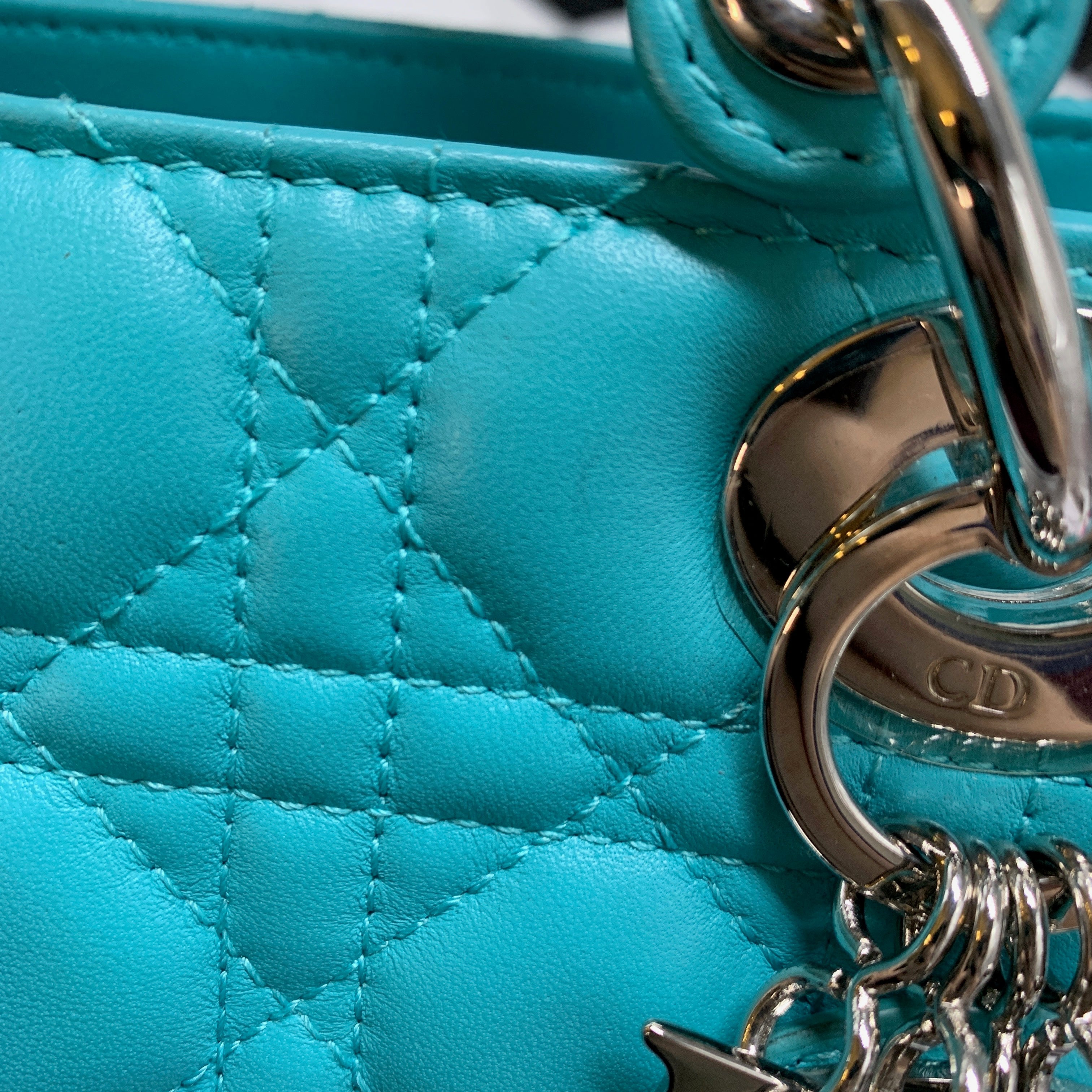 DIOR MEDIUM LADY DIOR LAMBSKIN BLUE SHW