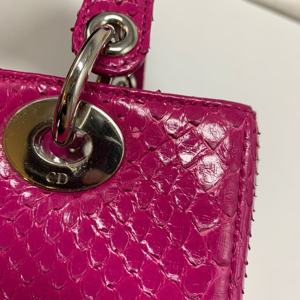DIOR PYTHON MEDIUM LADY DIOR BAG PLUM PINK SHW