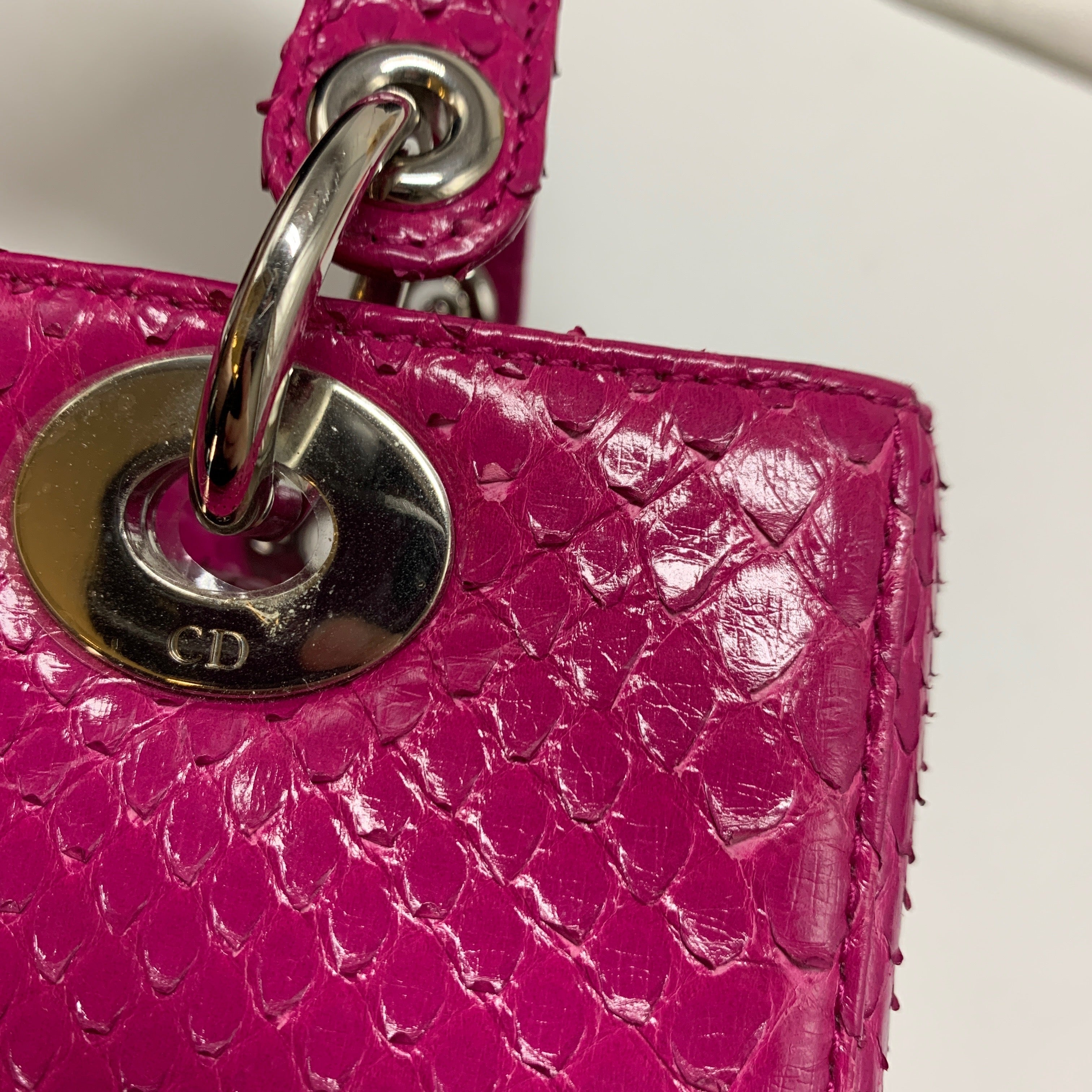 DIOR PYTHON MEDIUM LADY DIOR BAG PLUM PINK SHW