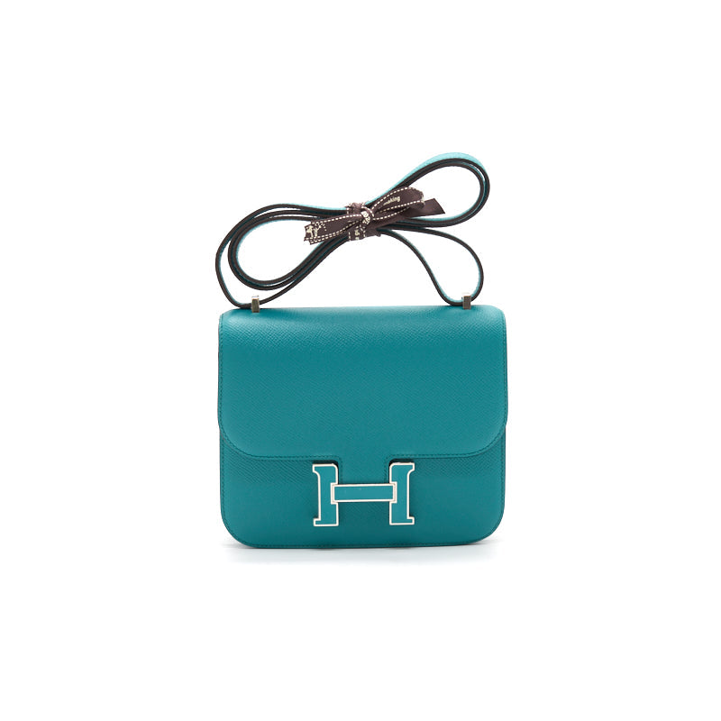 HERMÈS MINI CONSTANCE 18 7F BLUE PAON & 1K MENTHE WITH ENAMEL HARDWARE