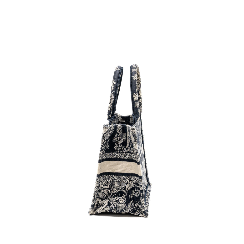 DIOR SMALL BOOK TOTE BLUE/WHITE TOILE DE JOUY REVERSE EMBROIDERY