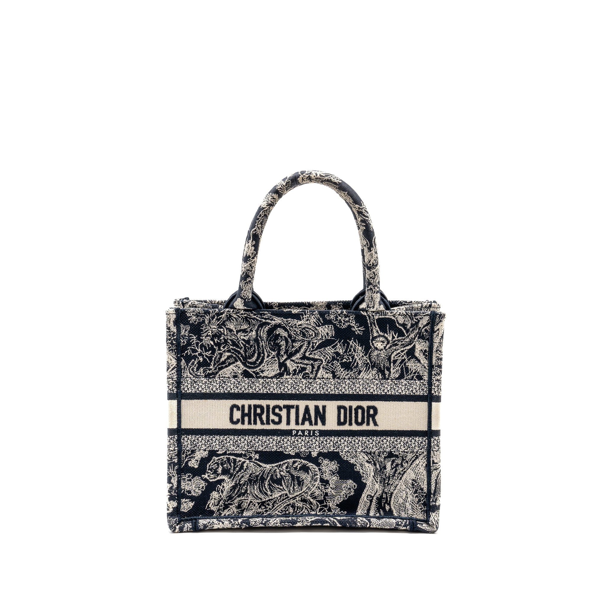 DIOR SMALL BOOK TOTE BLUE/WHITE TOILE DE JOUY REVERSE EMBROIDERY