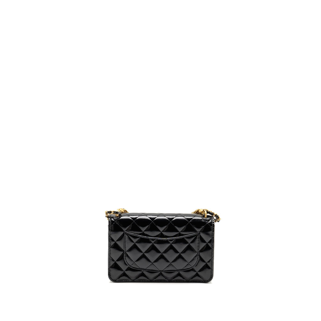 CHANEL 24A WALLET ON CHAIN SHINY CALFSKIN BLACK GHW (MICROCHIP)