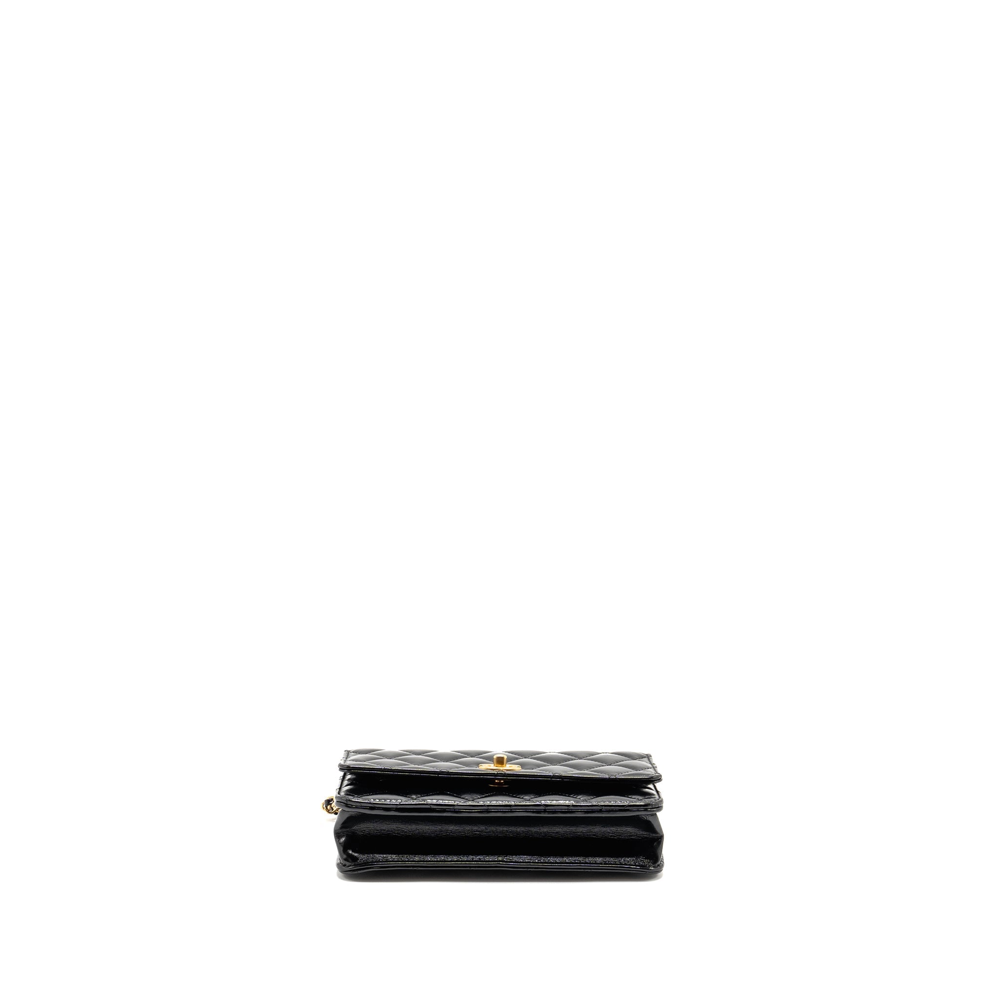 CHANEL 24A WALLET ON CHAIN SHINY CALFSKIN BLACK GHW (MICROCHIP)