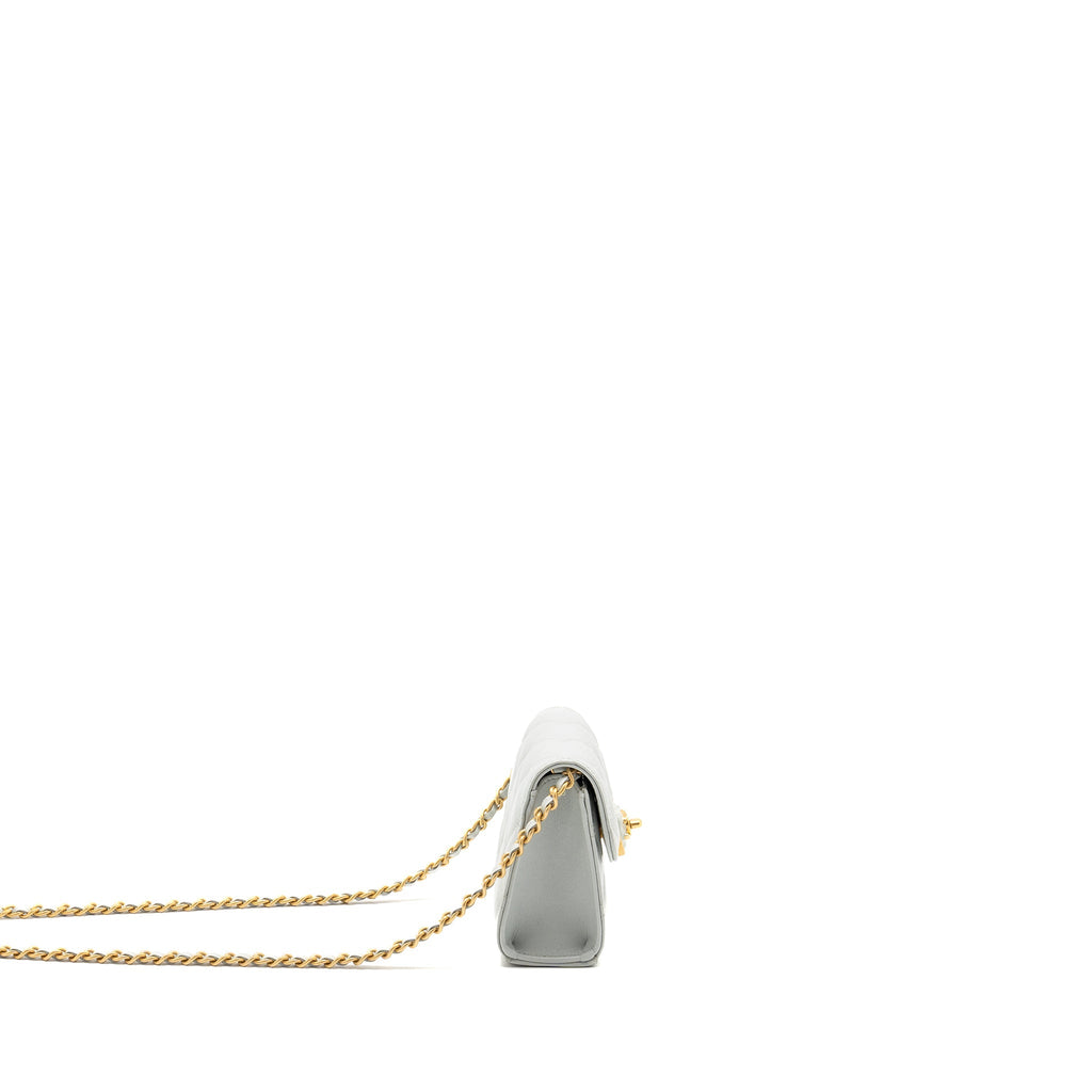 CHANEL CC ENAMEL HEART MINI FLAP CLUTCH WITH CHAIN LAMBSKIN LIGHT GREY GHW