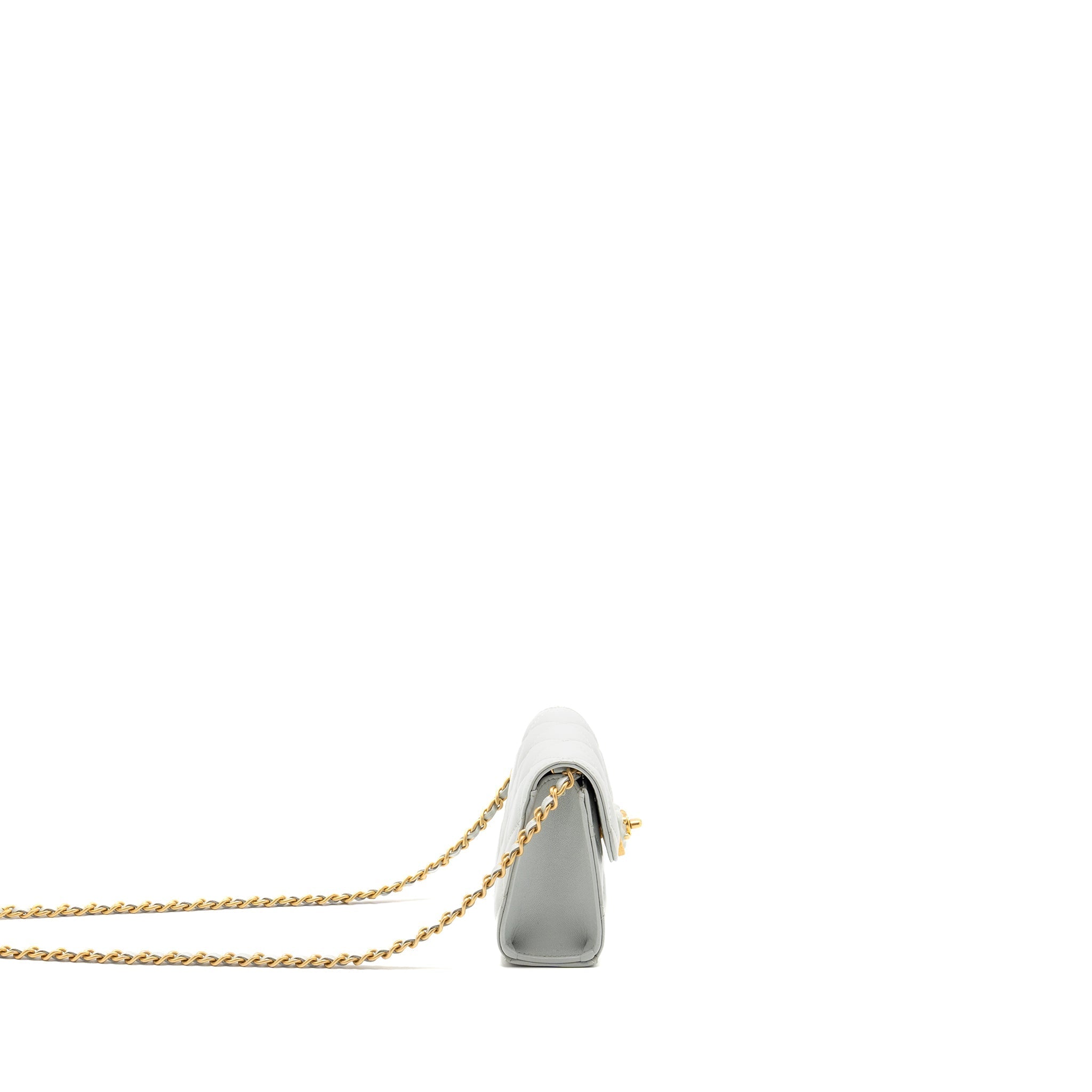 CHANEL CC ENAMEL HEART MINI FLAP CLUTCH WITH CHAIN LAMBSKIN LIGHT GREY GHW