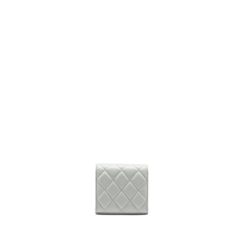 CHANEL CC ENAMEL HEART MINI FLAP CLUTCH WITH CHAIN LAMBSKIN LIGHT GREY GHW