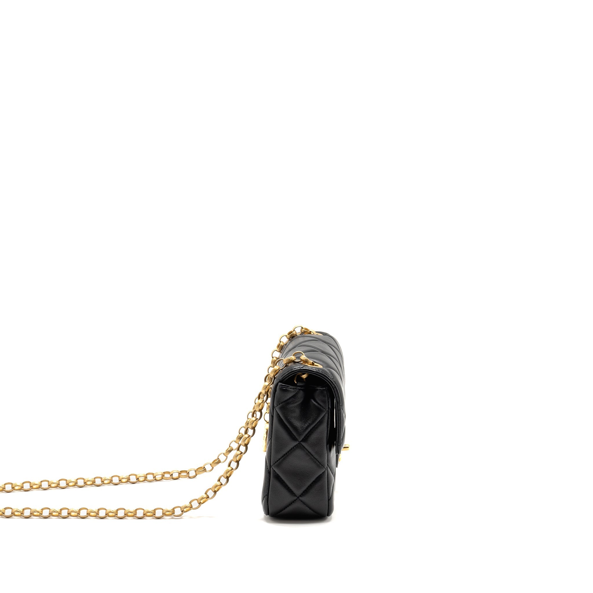 CHANEL QUILTED MINI FLAP BAG WITH DETAILED CHAIN LAMBSKIN BLACK GHW (MICROCHIP)