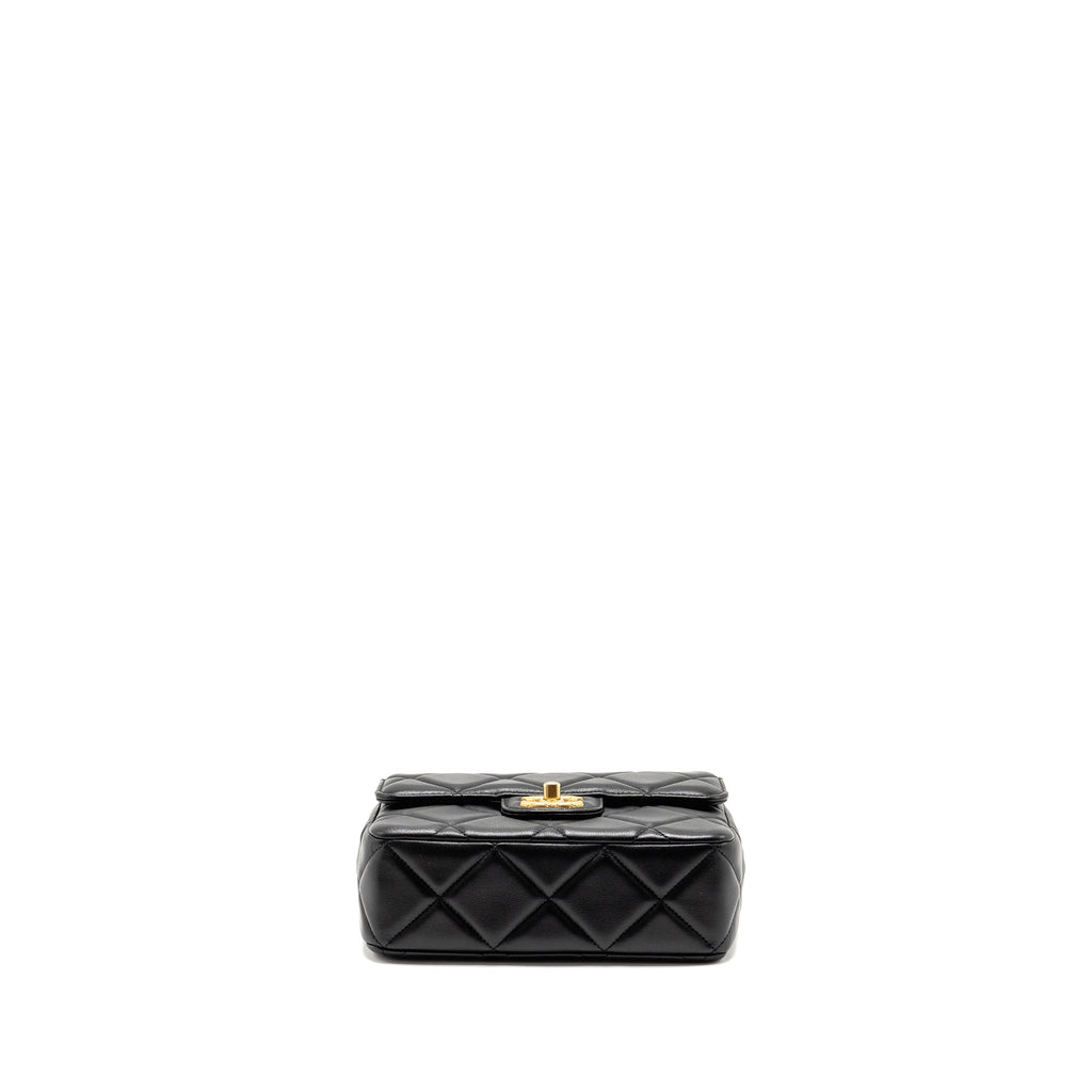 CHANEL QUILTED MINI FLAP BAG WITH DETAILED CHAIN LAMBSKIN BLACK GHW (MICROCHIP)