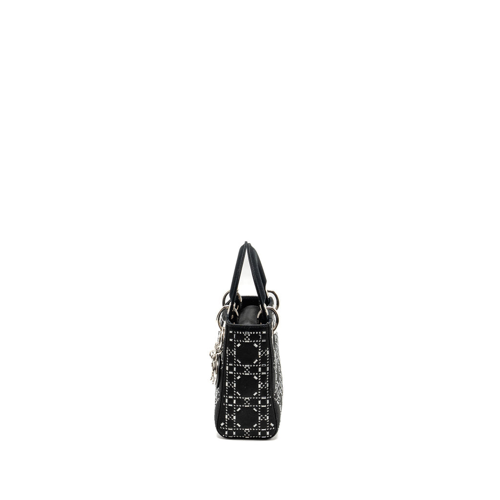 DIOR MINI LADY DIOR SATIN WITH CRYSTAL BLACK SHW