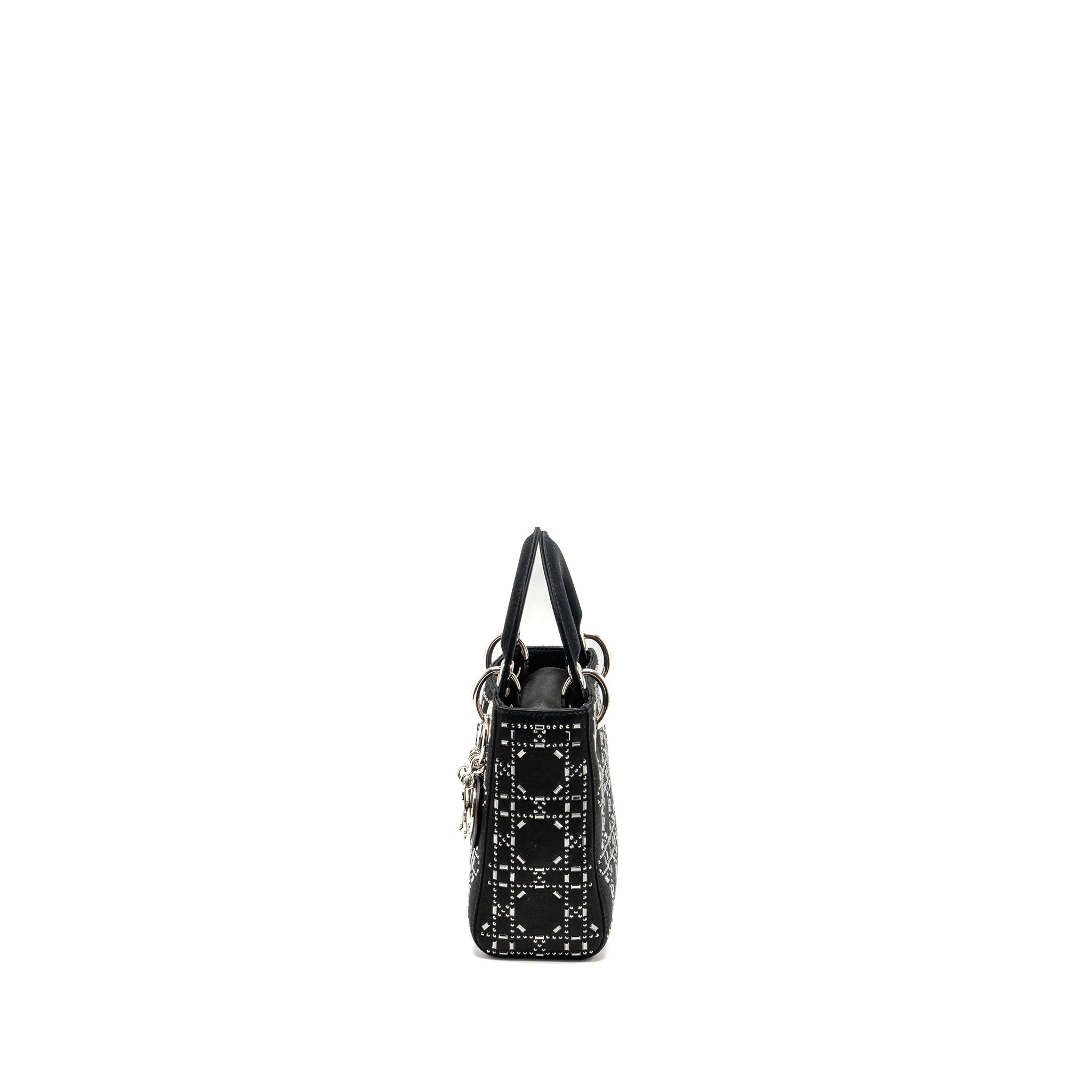 DIOR MINI LADY DIOR SATIN WITH CRYSTAL BLACK SHW