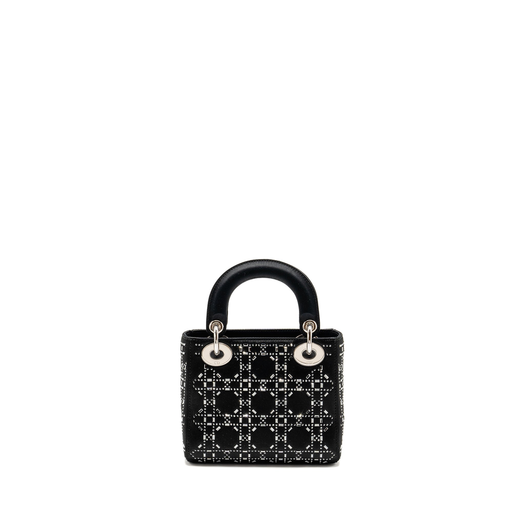 DIOR MINI LADY DIOR SATIN WITH CRYSTAL BLACK SHW