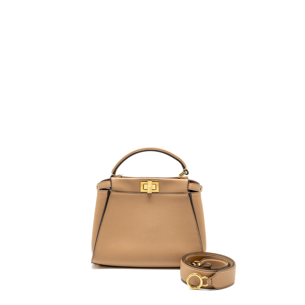 FENDI MINI PEEKABOO CALFSKIN BEIGE GHW