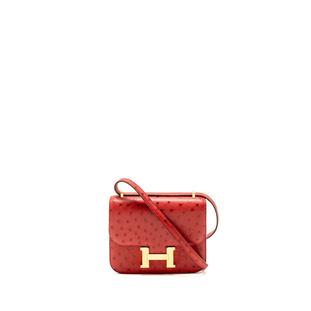 HERMES MINI CONSTANCE OSTRICH ROUGE VIF GHW