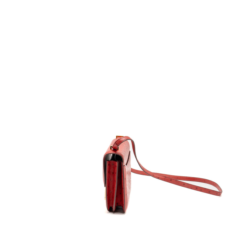 HERMES MINI CONSTANCE OSTRICH ROUGE VIF GHW