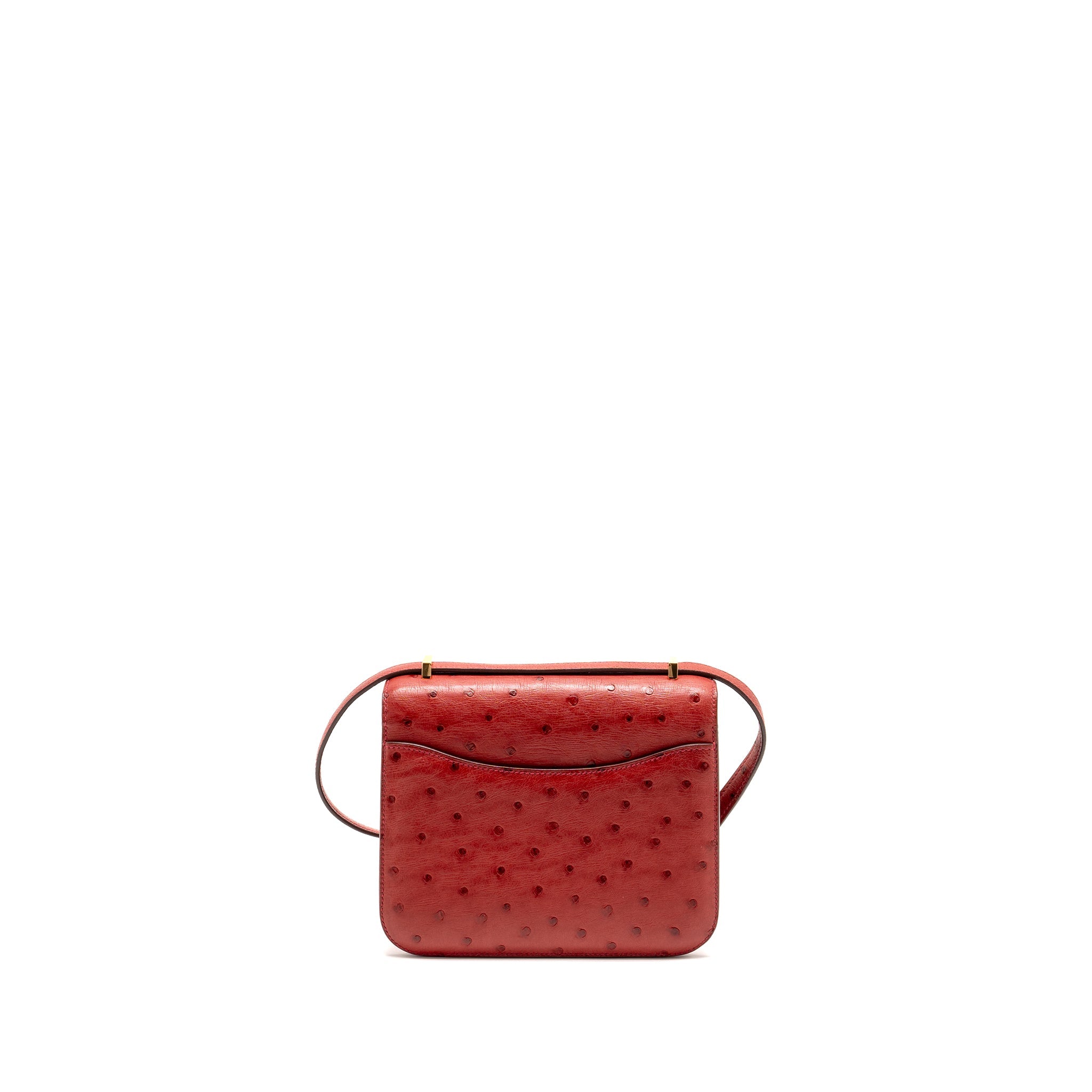 HERMES MINI CONSTANCE OSTRICH ROUGE VIF GHW
