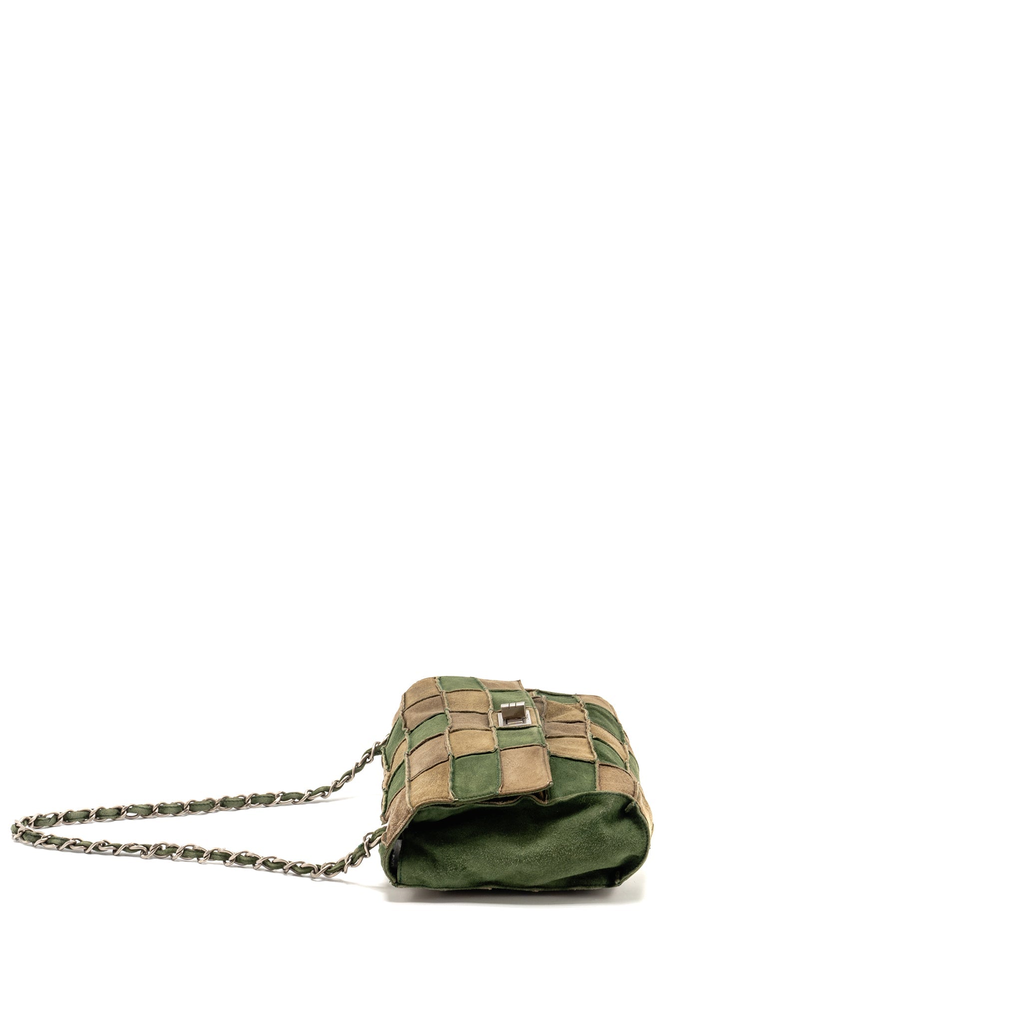 CHANEL 2.55 PATCHWORK SINGLE FLAP BAG SUEDE DARK GREEN SHW