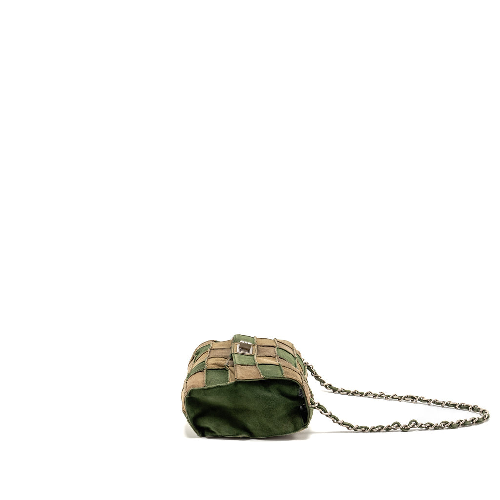 CHANEL 2.55 PATCHWORK SINGLE FLAP BAG SUEDE DARK GREEN SHW