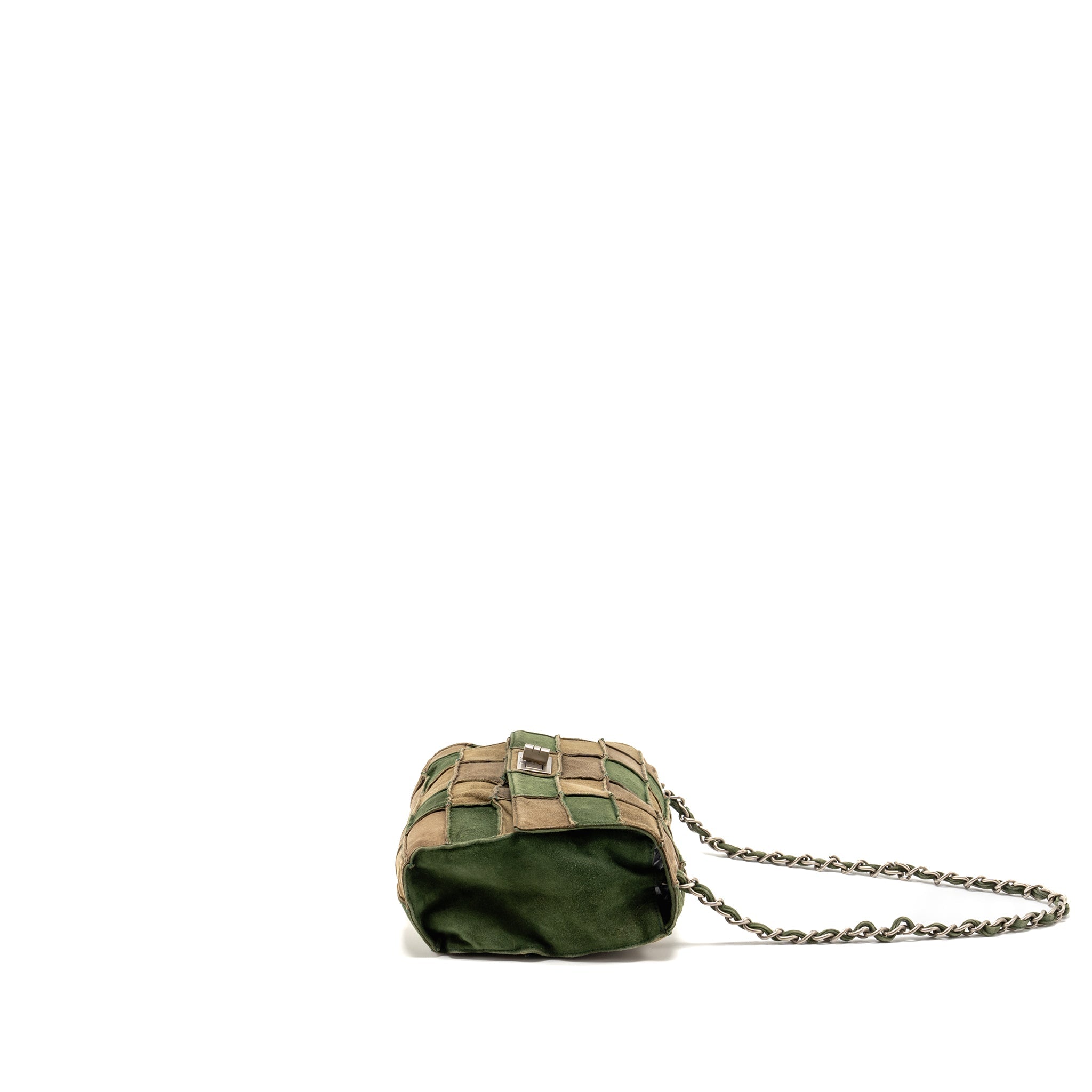 CHANEL 2.55 PATCHWORK SINGLE FLAP BAG SUEDE DARK GREEN SHW