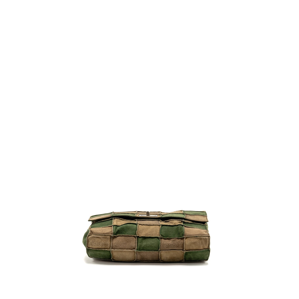 CHANEL 2.55 PATCHWORK SINGLE FLAP BAG SUEDE DARK GREEN SHW