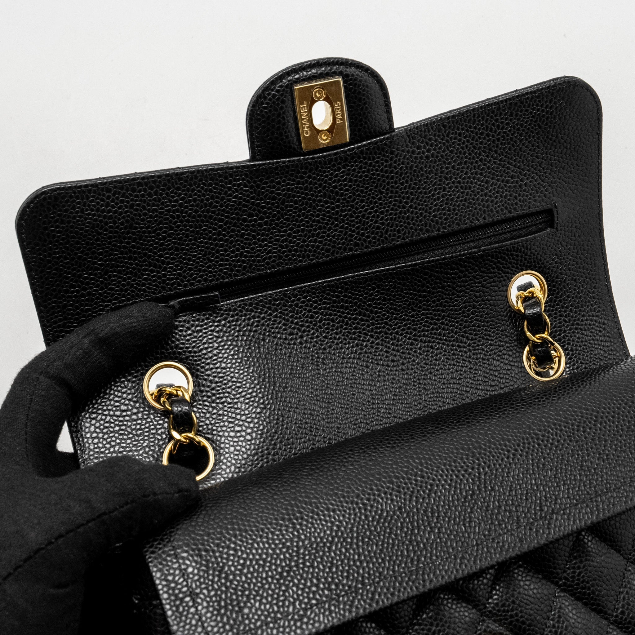 CHANEL SMALL CLASSIC DOUBLE FLAP BAG CAVIAR BLACK GHW (MICROCHIP)