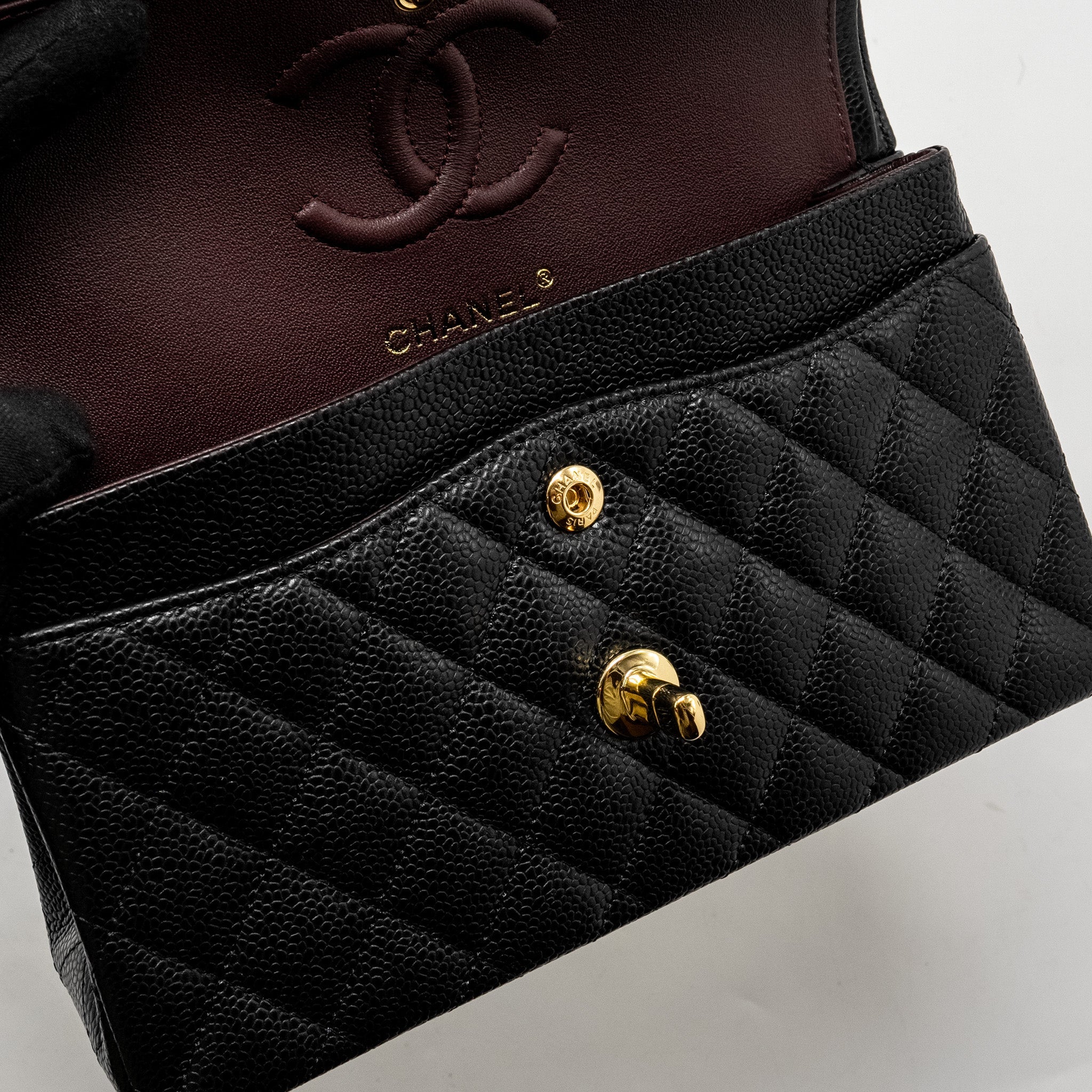 CHANEL SMALL CLASSIC DOUBLE FLAP BAG CAVIAR BLACK GHW (MICROCHIP)