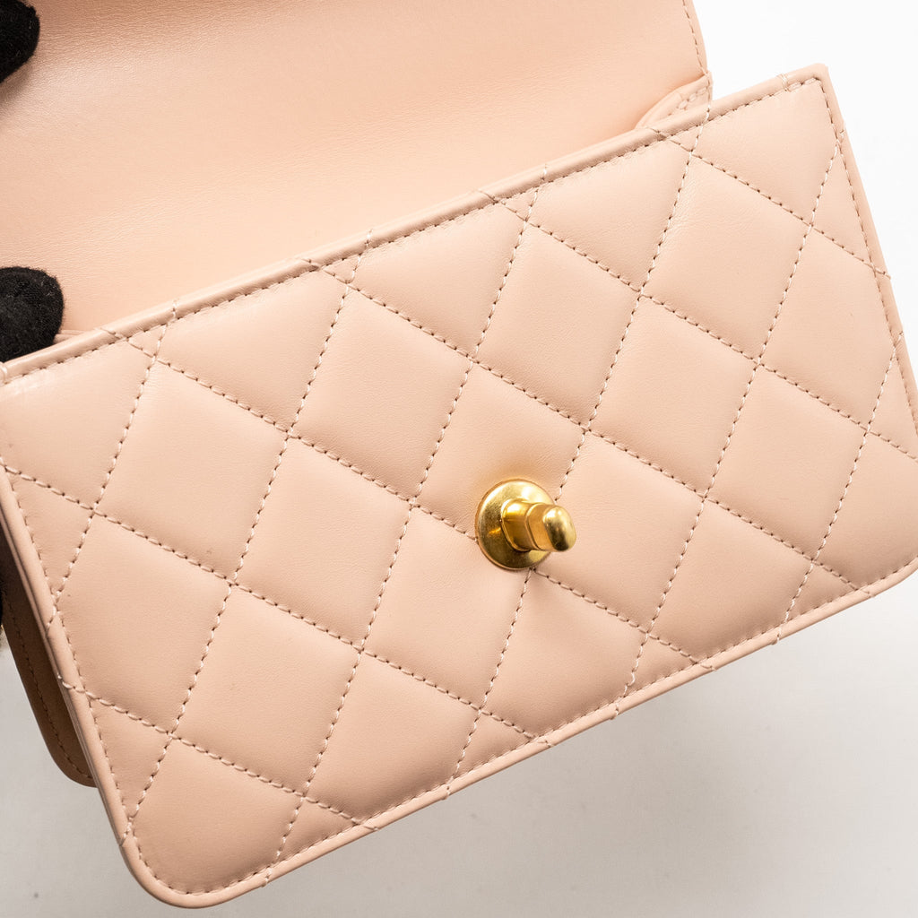 CHANEL GOLD CRUSH MINI FLAP BAG CALFSKIN LIGHT PINK GHW (MICROCHIP)