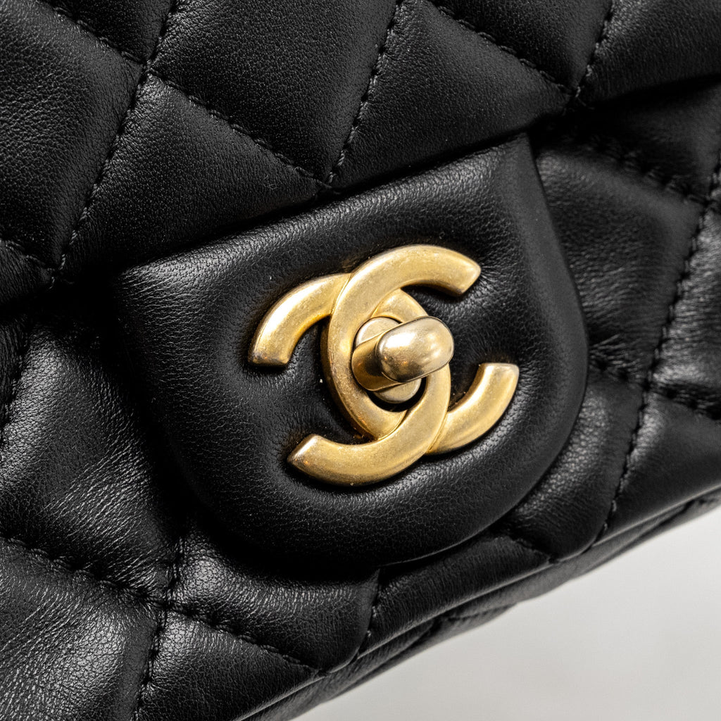 CHANEL PEARL CRUSH MINI SQUARE FLAP BAG LAMBSKIN BLACK GHW