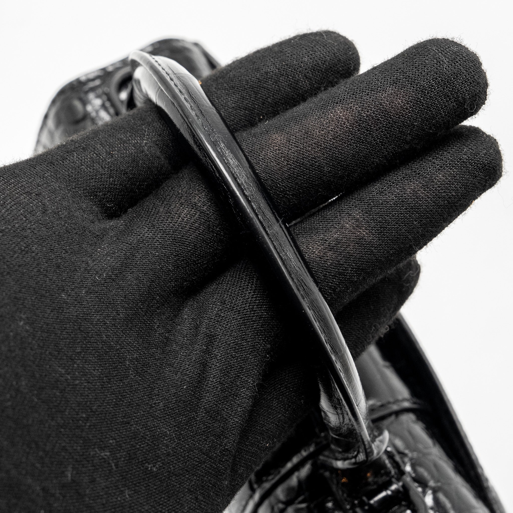 BALENCIAGA XS HOURGLASS CROC-EMBOSSED CALFSKIN SO BLACK