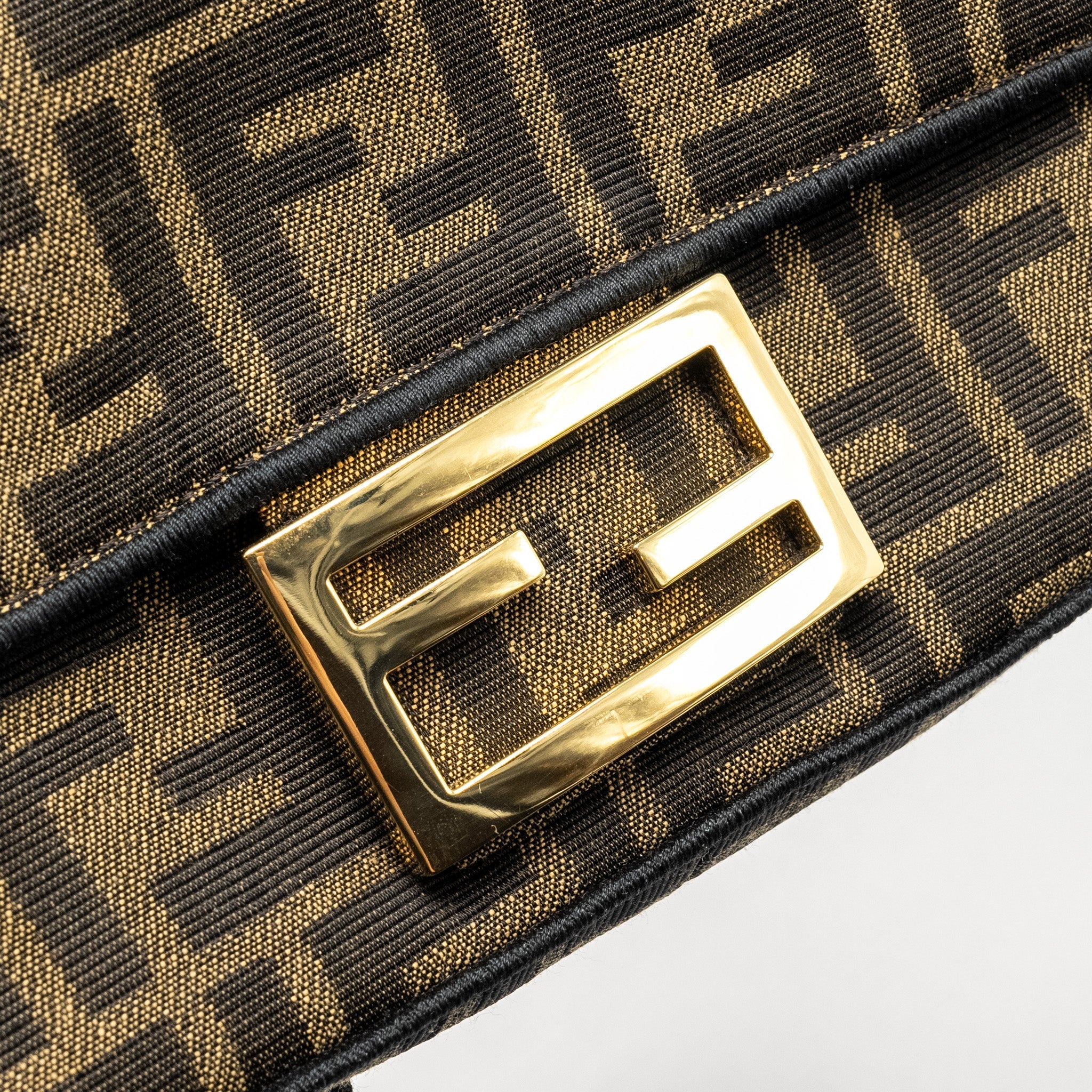 FENDI MINI BAGUETTE BAG FF JACQUARD FABRIC BROWN GHW