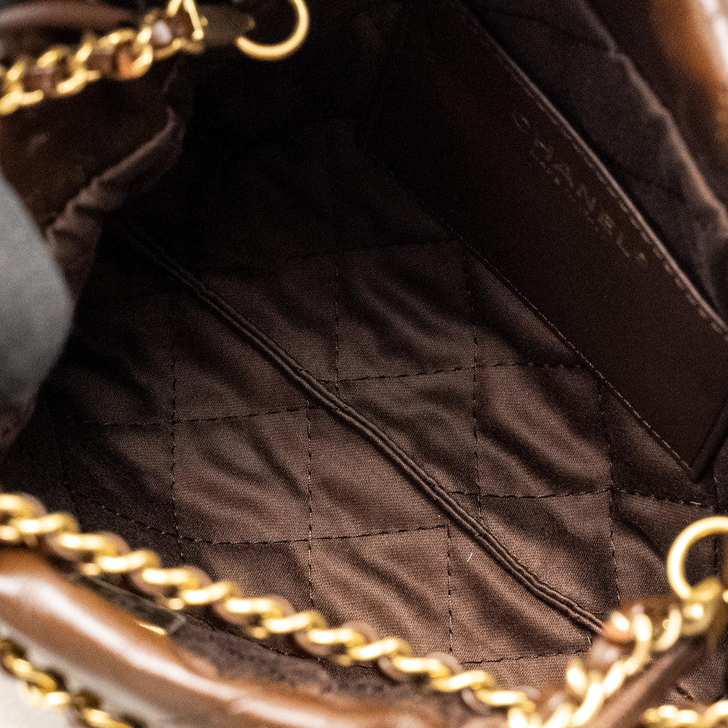 CHANEL MINI 22 BAG CALFSKIN CHOCOLATE GHW (MICROCHIP)