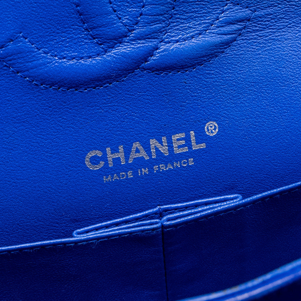 CHANEL MEDIUM CLASSIC DOUBLE FLAP BAG LAMBSKIN BLUE SHW