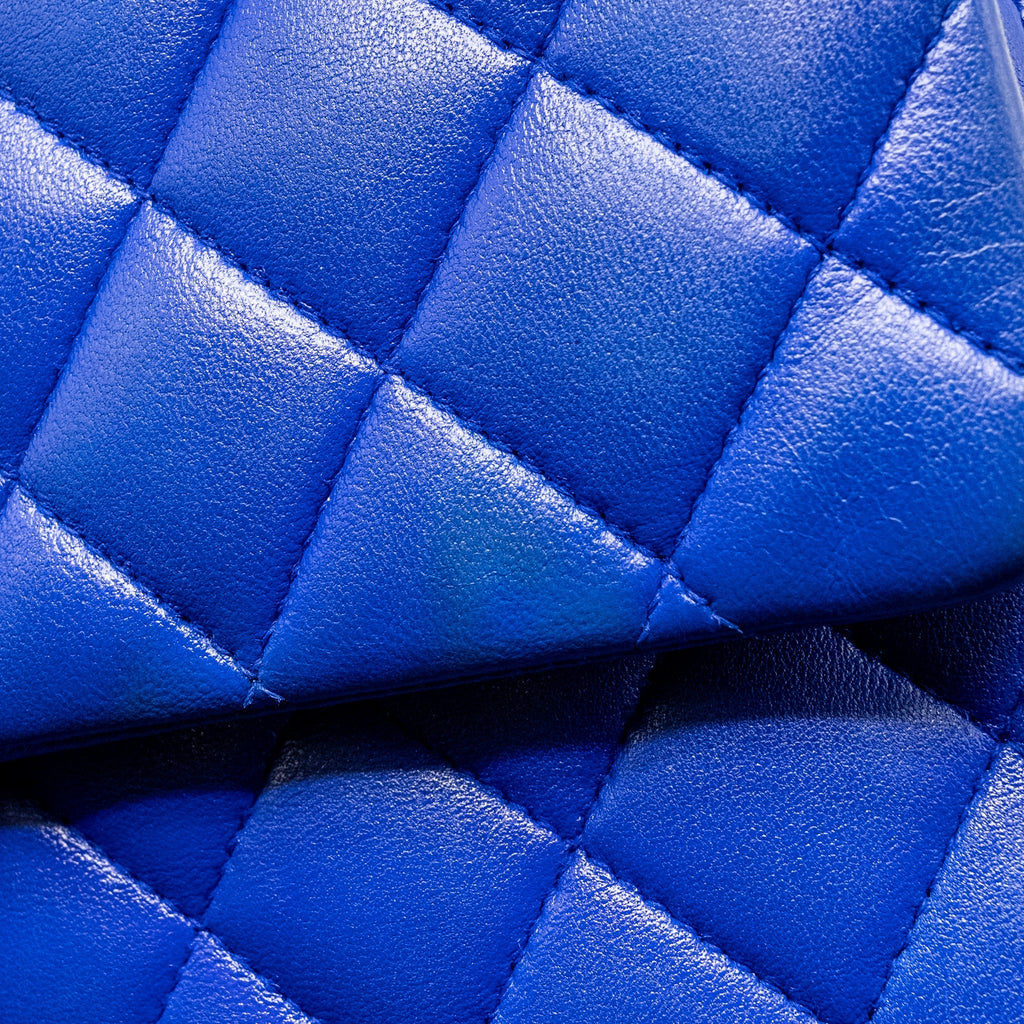 CHANEL MEDIUM CLASSIC DOUBLE FLAP BAG LAMBSKIN BLUE SHW