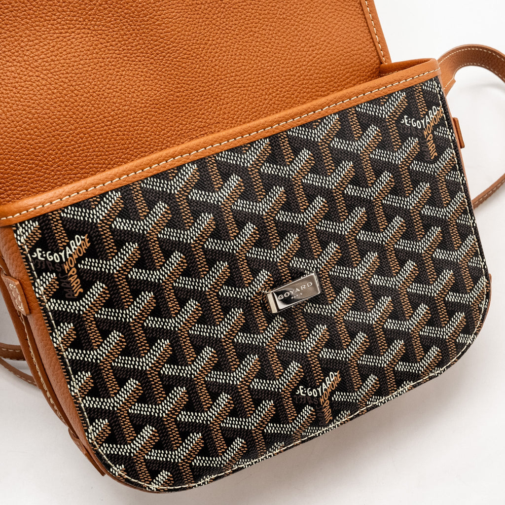 GOYARD BELVEDERE PM MESSENGER BAG GOYARDLINE CANVAS/CALFSKIN BLACK/TAN SHW