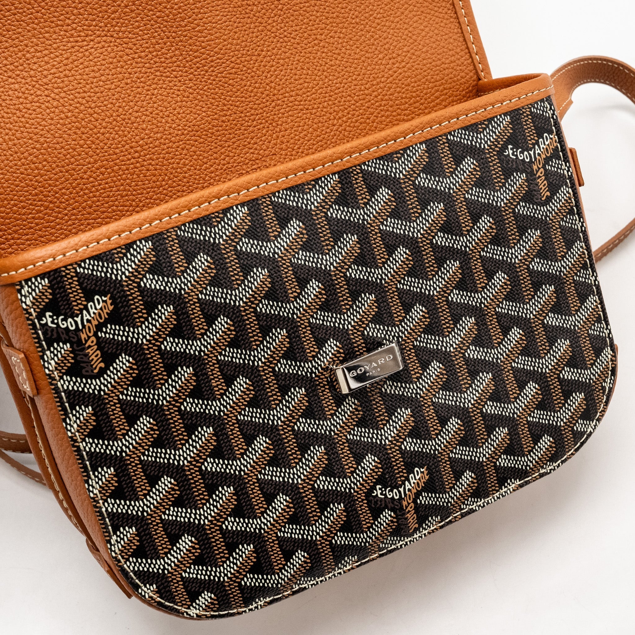 GOYARD BELVEDERE PM MESSENGER BAG GOYARDLINE CANVAS/CALFSKIN BLACK/TAN SHW