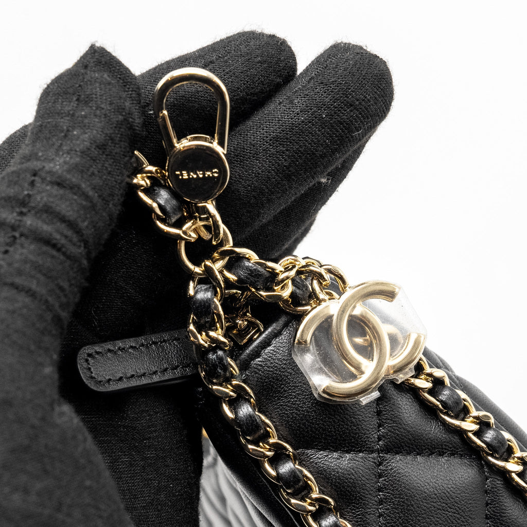 CHANEL SMALL MOON HOBO BAG LAMBSKIN BLACK LGHW (MICROCHIP)