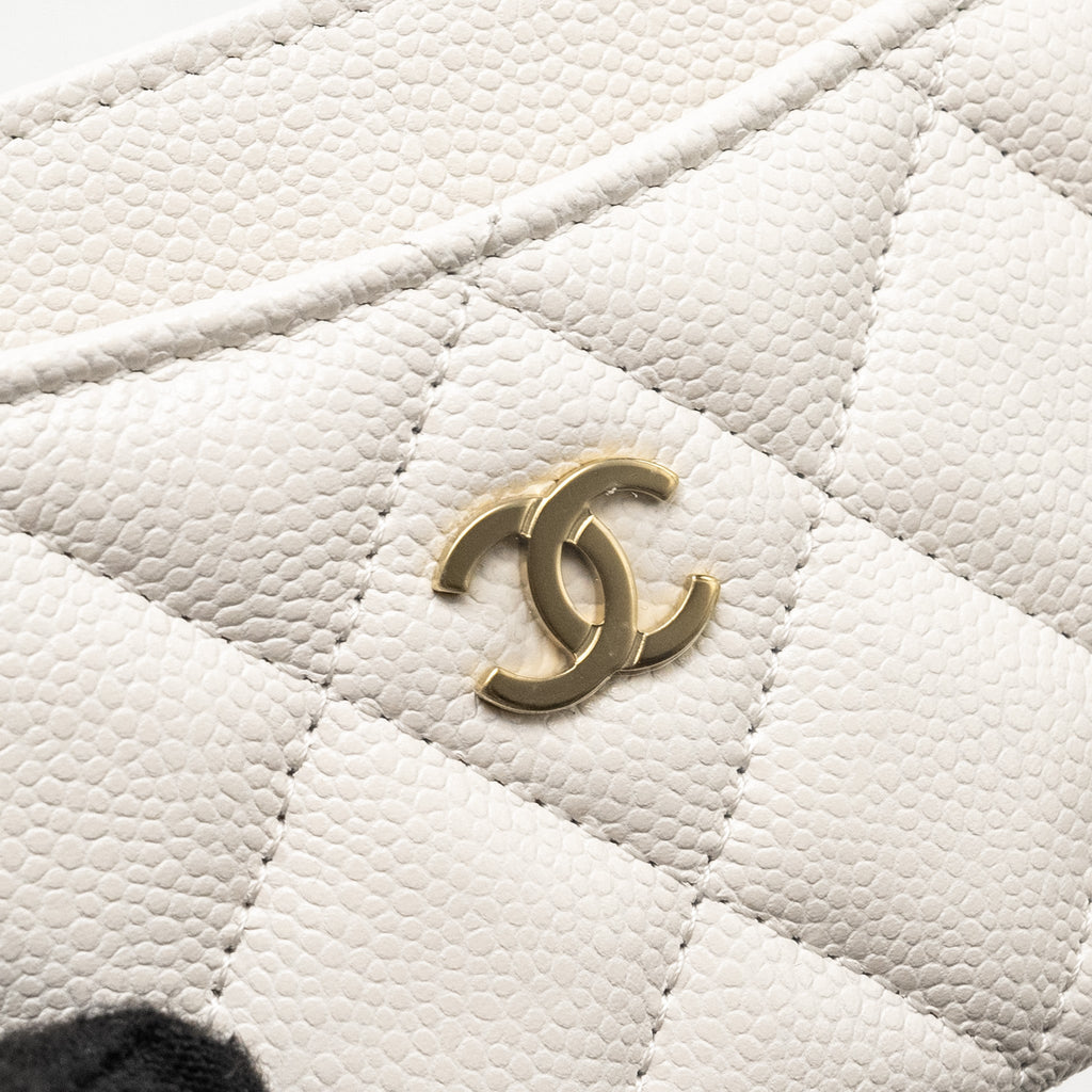 CHANEL CLASSIC CARD HOLDER CAVIAR WHITE LGHW (MICROCHIP)