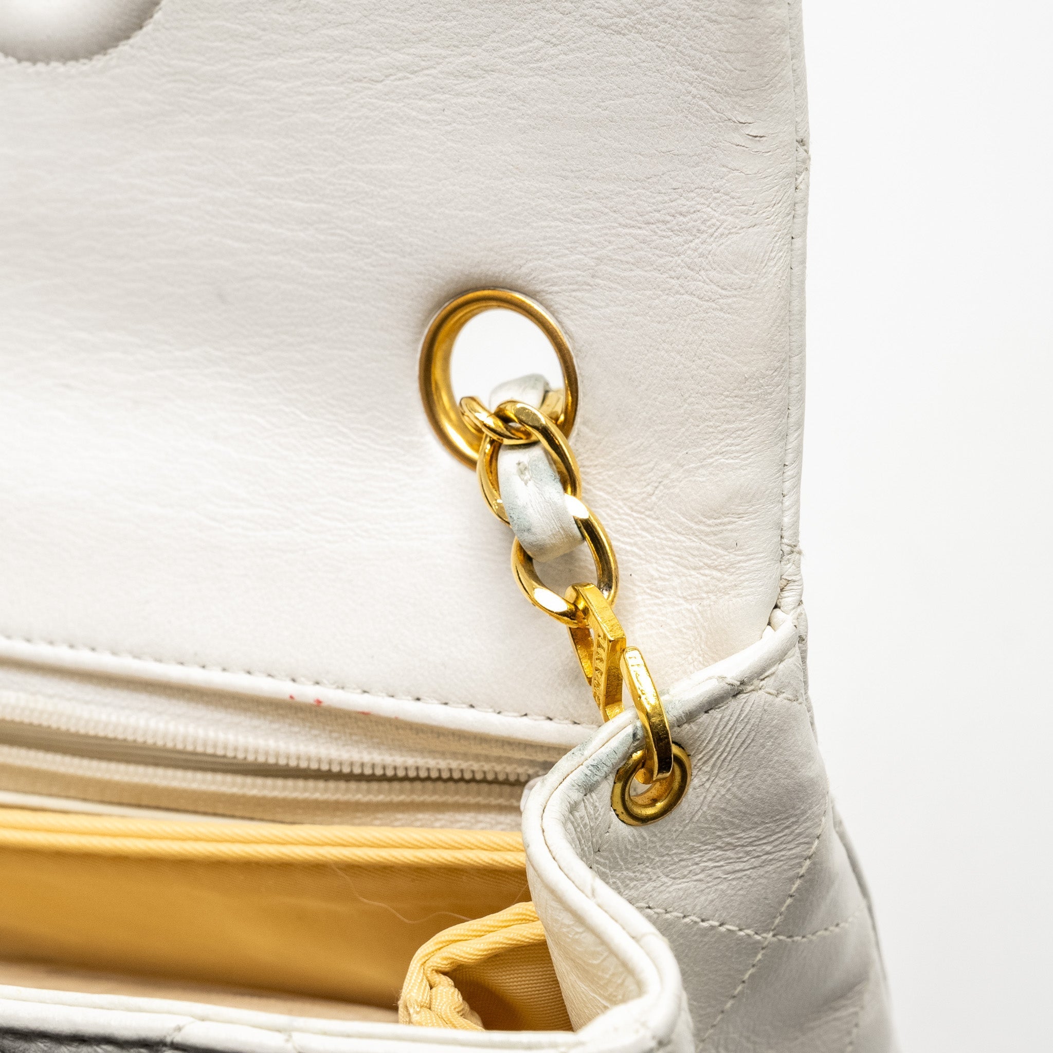 CHANEL VINTAGE QUILTED SQUARE FLAP BAG LAMBSKIN WHITE GHW