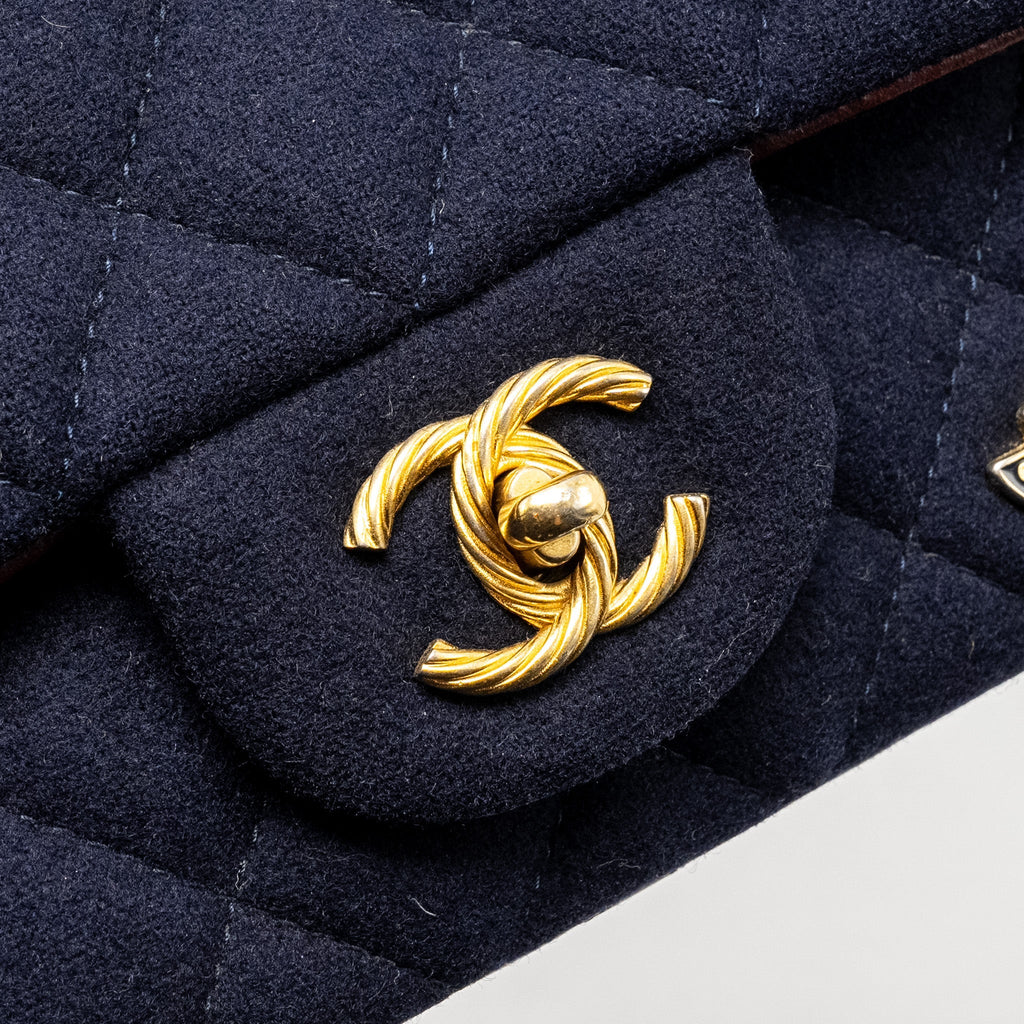 CHANEL MINI RECTANGULAR FLAP BAG FABRIC / LAMBSKIN NAVY GHW