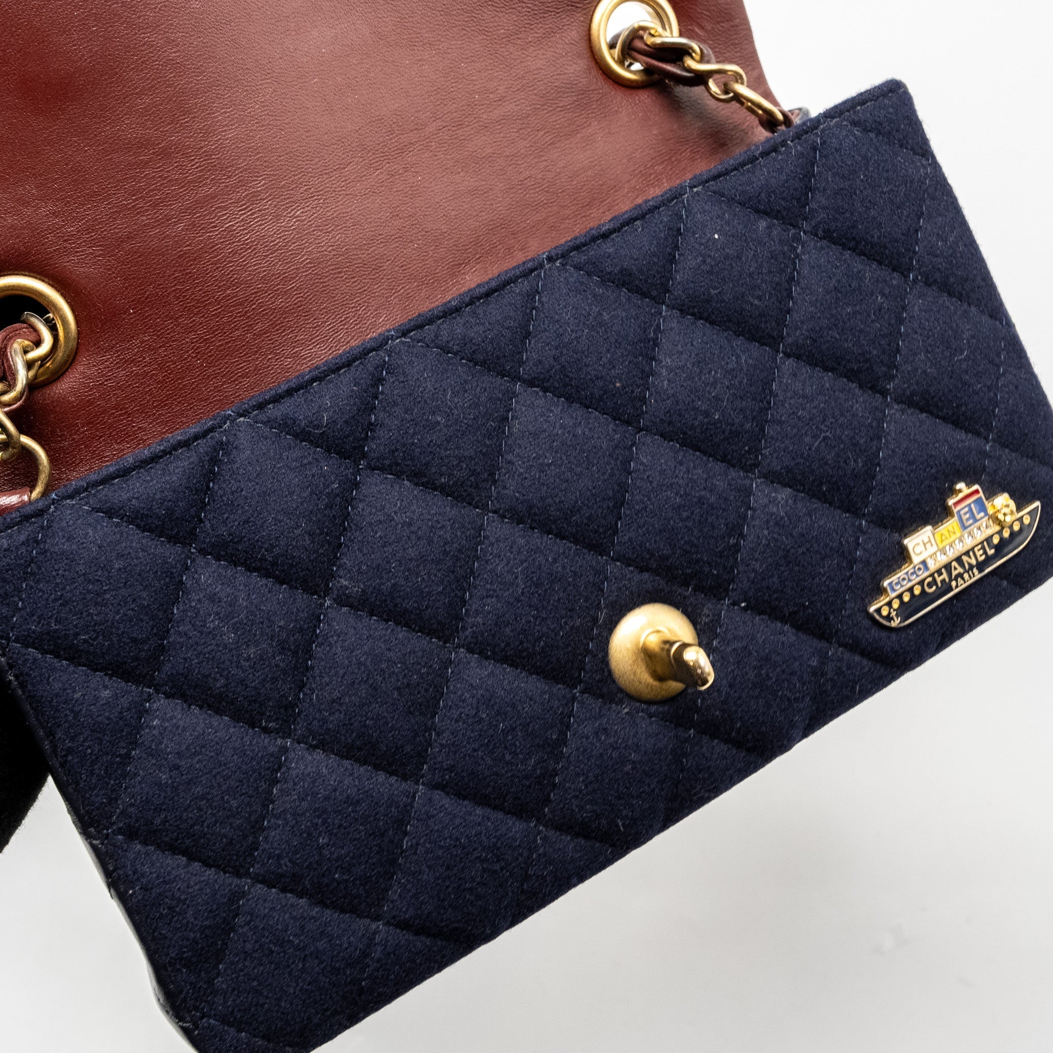 CHANEL MINI RECTANGULAR FLAP BAG FABRIC / LAMBSKIN NAVY GHW