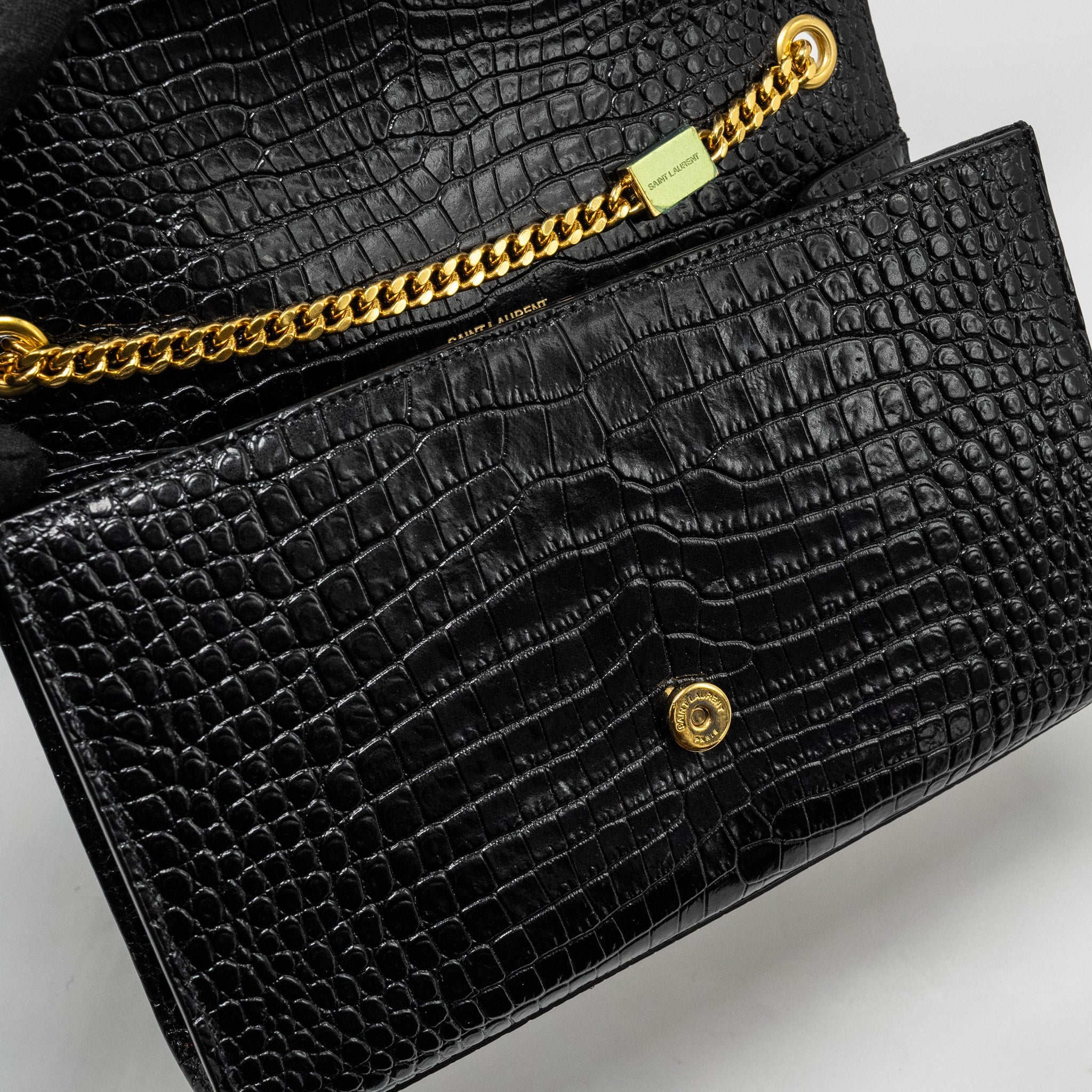 SAINT LAURENT/YSL KATE TASSEL BAG CROC-EMBOSSED CALFSKIN BLACK GHW